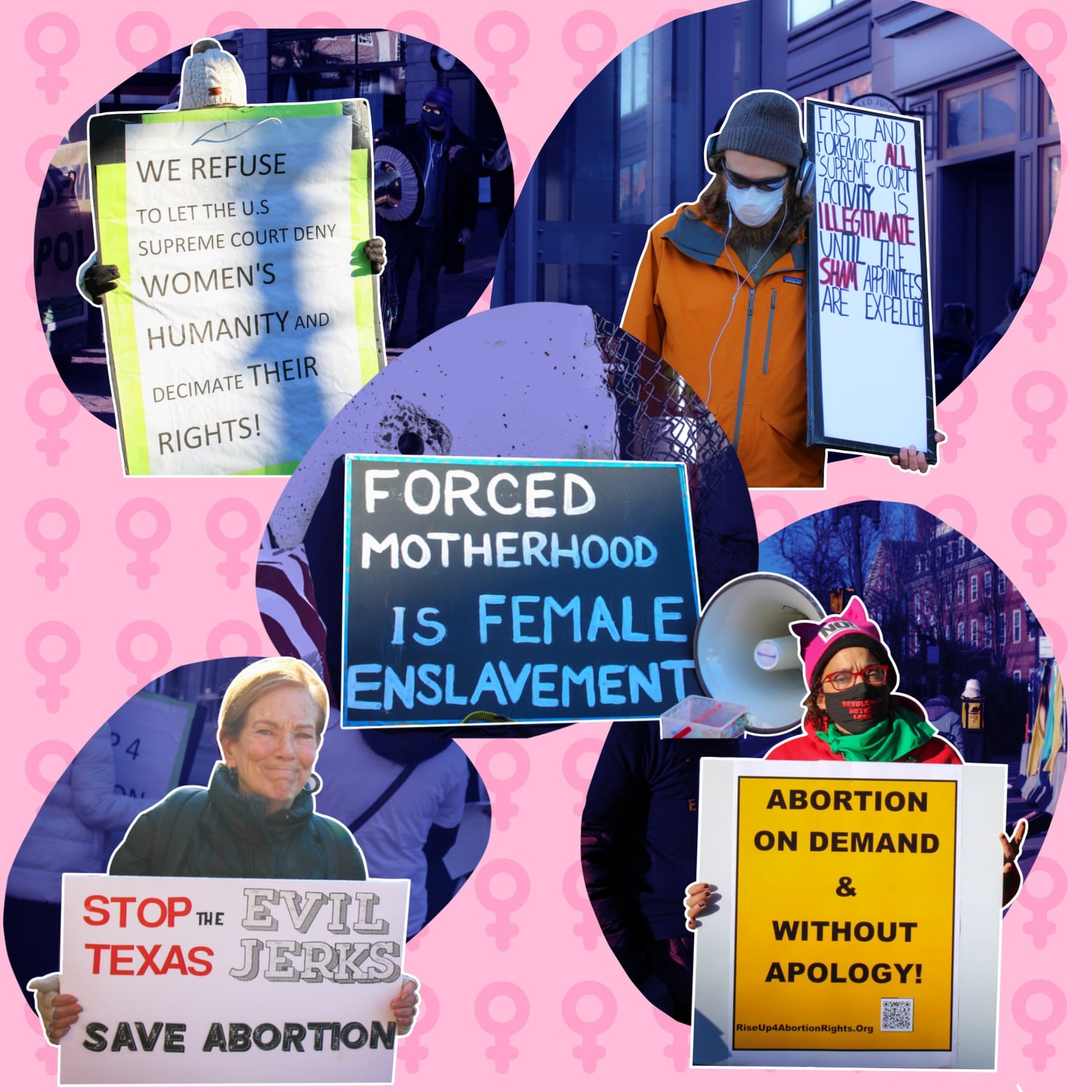 Protestors hold signs at a pro-abortion rally held by the advocacy group Rise Up 4 Abortion Rights in Harvard Square.