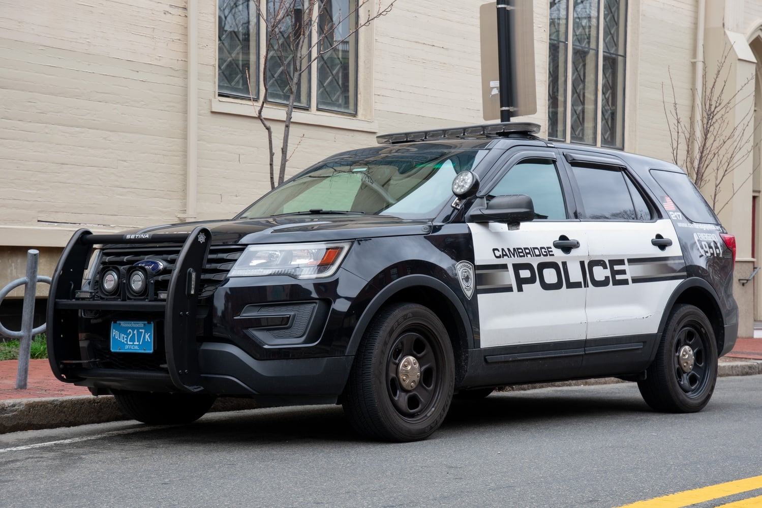 A Cambridge Police Department vehicle parked outside. CPD reported a significant increase in aggravated assaults and robberies last month.
