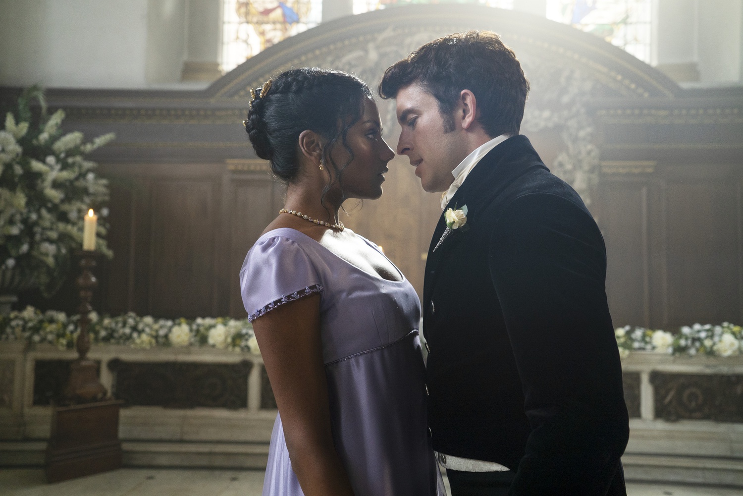 Simone Ashley and Jonathan Bailey star in Season Two of Netflix's "Bridgerton."