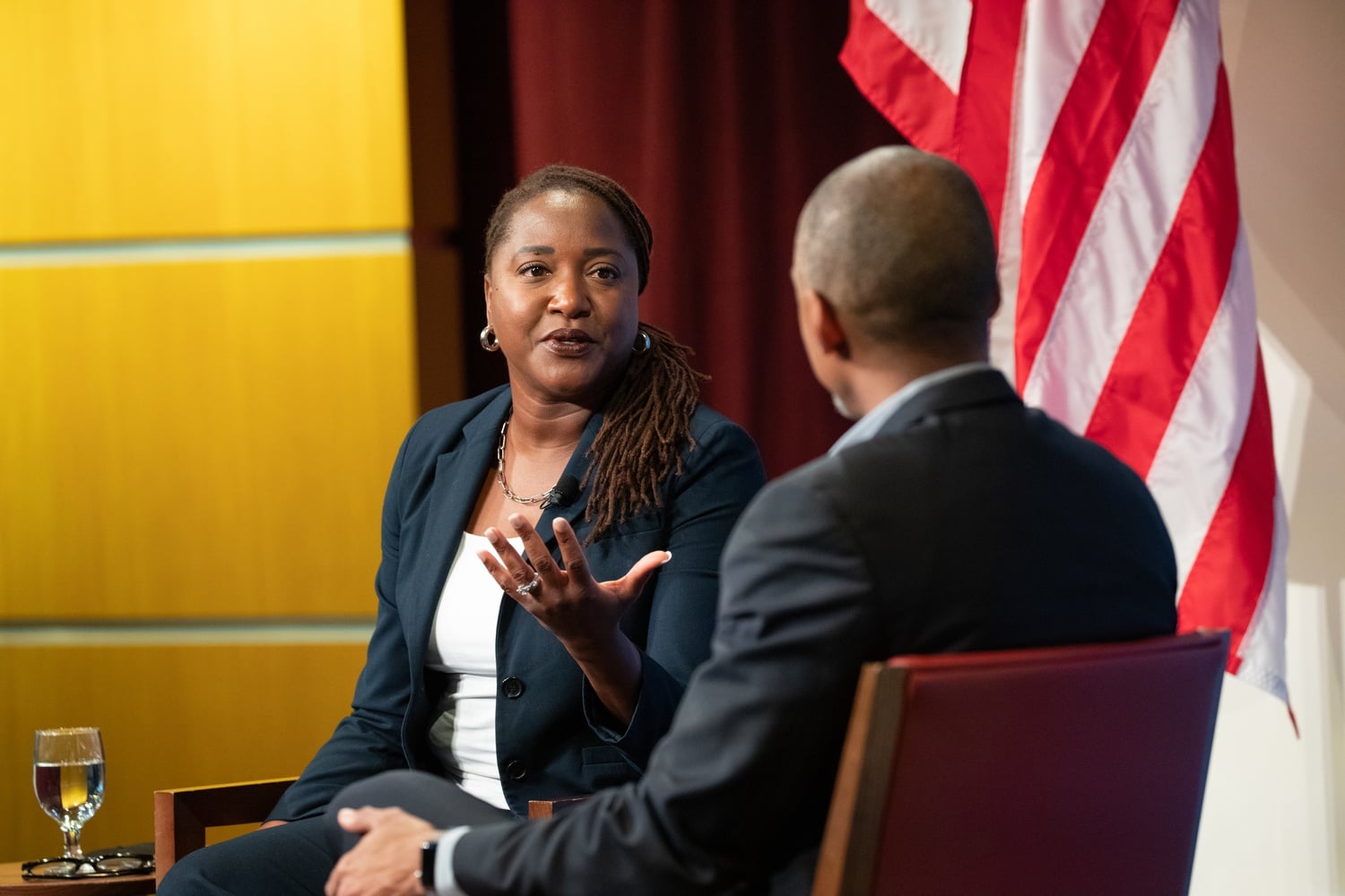 NAACP Legal Defense Fund President Janai S. Nelson speaks at a John F. Kennedy Jr. Forum on Wednesday evening.