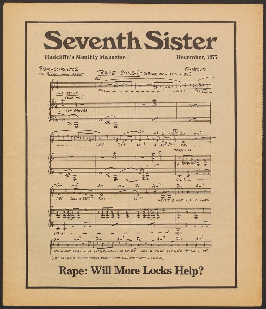 Cover of the December, 1977 issue of Seventh Sister, Radcliffe's monthly magazine.