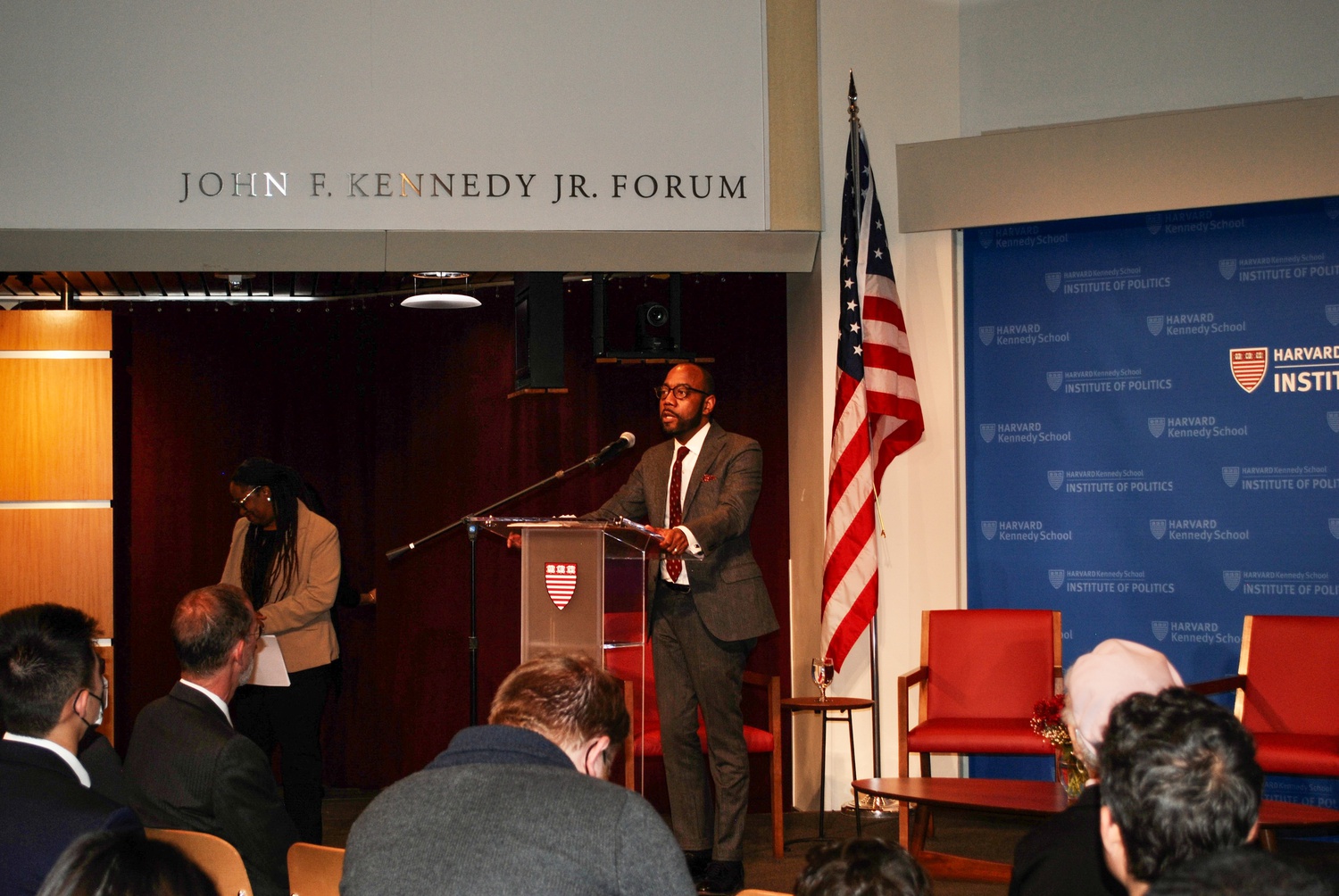 Cornell William Brooks, a Harvard Kennedy School professor and director of the William Monroe Trotter Collaborative, spoke at a Thursday IOP Forum celebrating Trotter's 150th birthday.