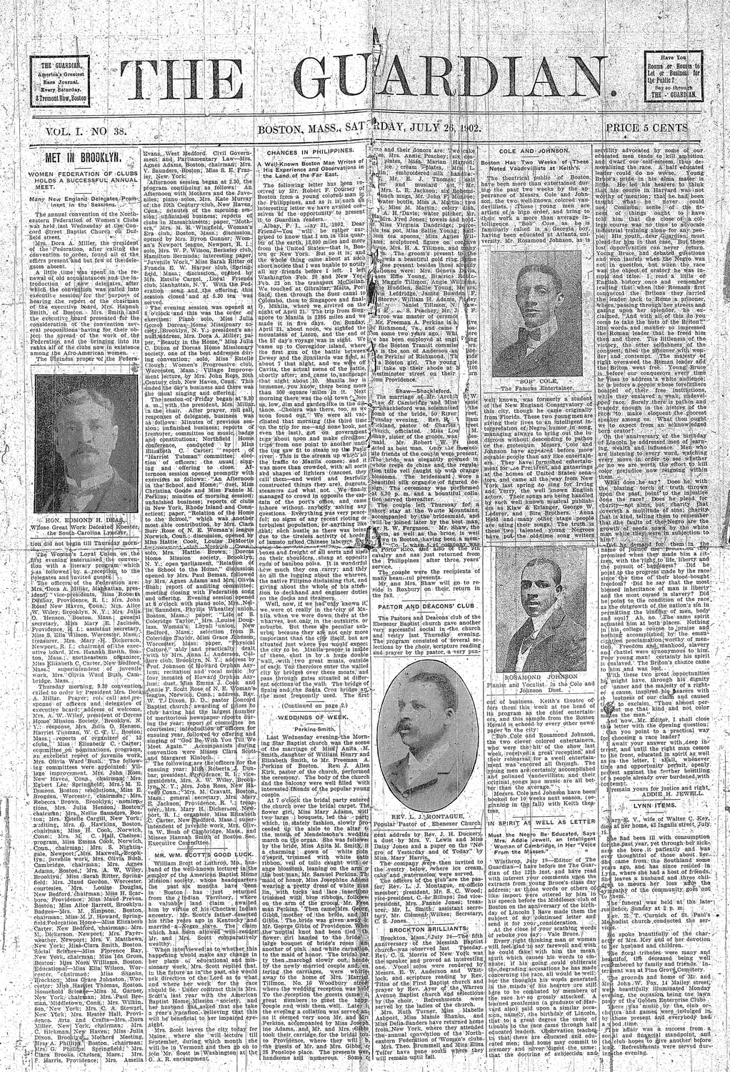 The front page of the Guardian, July 26, 1902