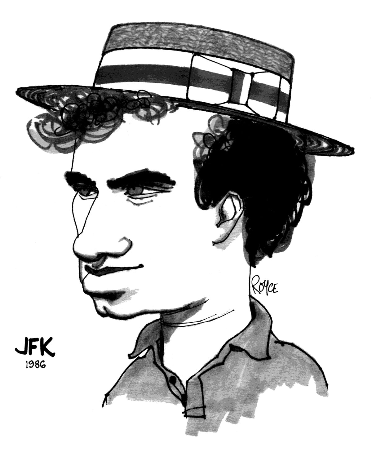 Joseph F. Kahn ’87, caricatured in a 1986 drawing that hangs in The Crimson's newsroom.