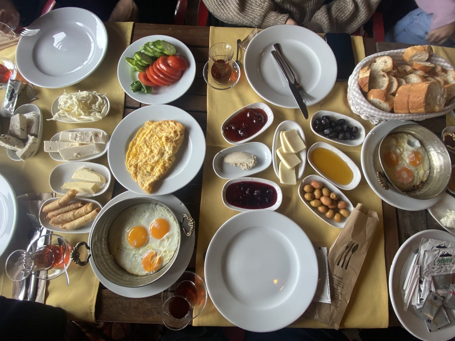 The author enjoys an extravagant breakfast spread.