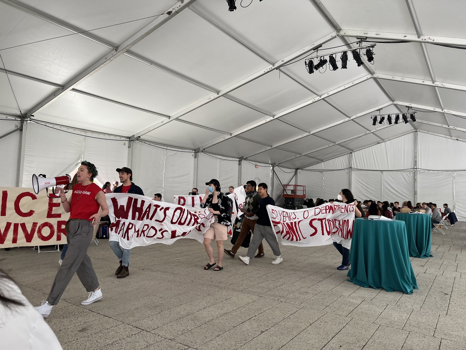 Nine campus activist groups held a rally for justice during the first day of Visitas, Harvard College's admitted students weekend, on Sunday.
