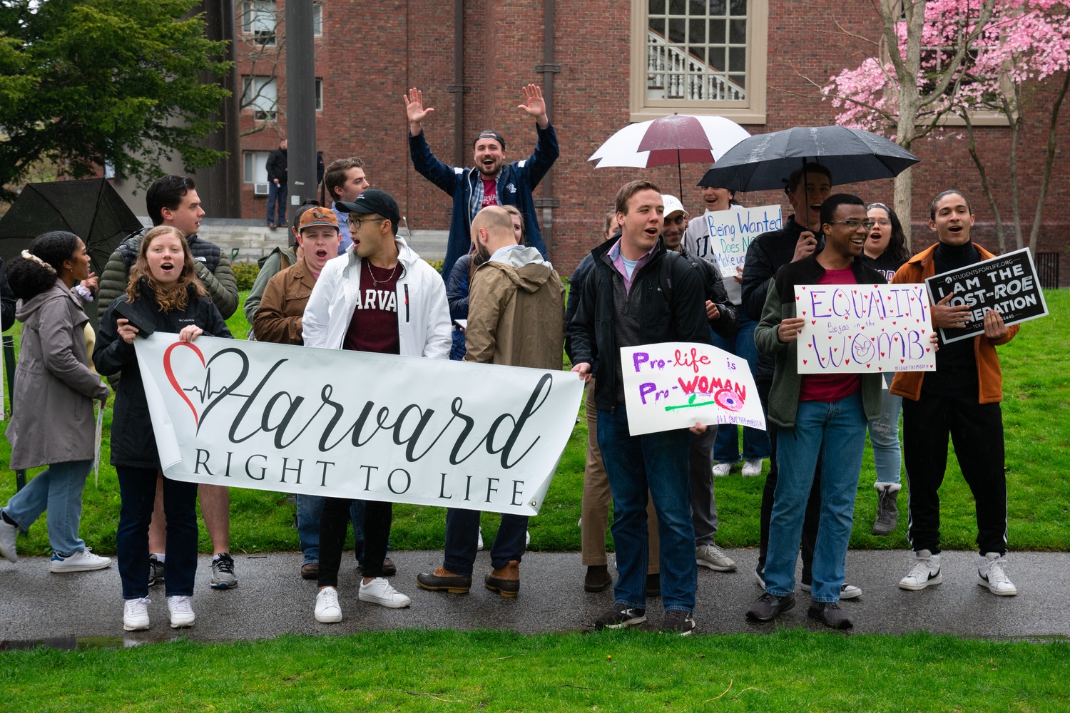 Students with Harvard Right to Life demonstrated in Harvard Yard on Wednesday, directly next to an abortion rights rally.