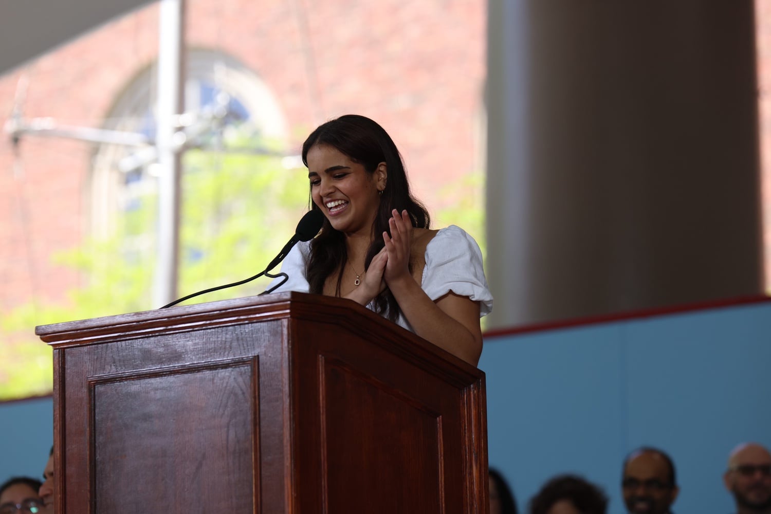 Menatallah N. “Menat” Bahnasy ’22, the first marshal of the Class of 2022, delivers opening remarks at Wednesday's Class Day ceremony.