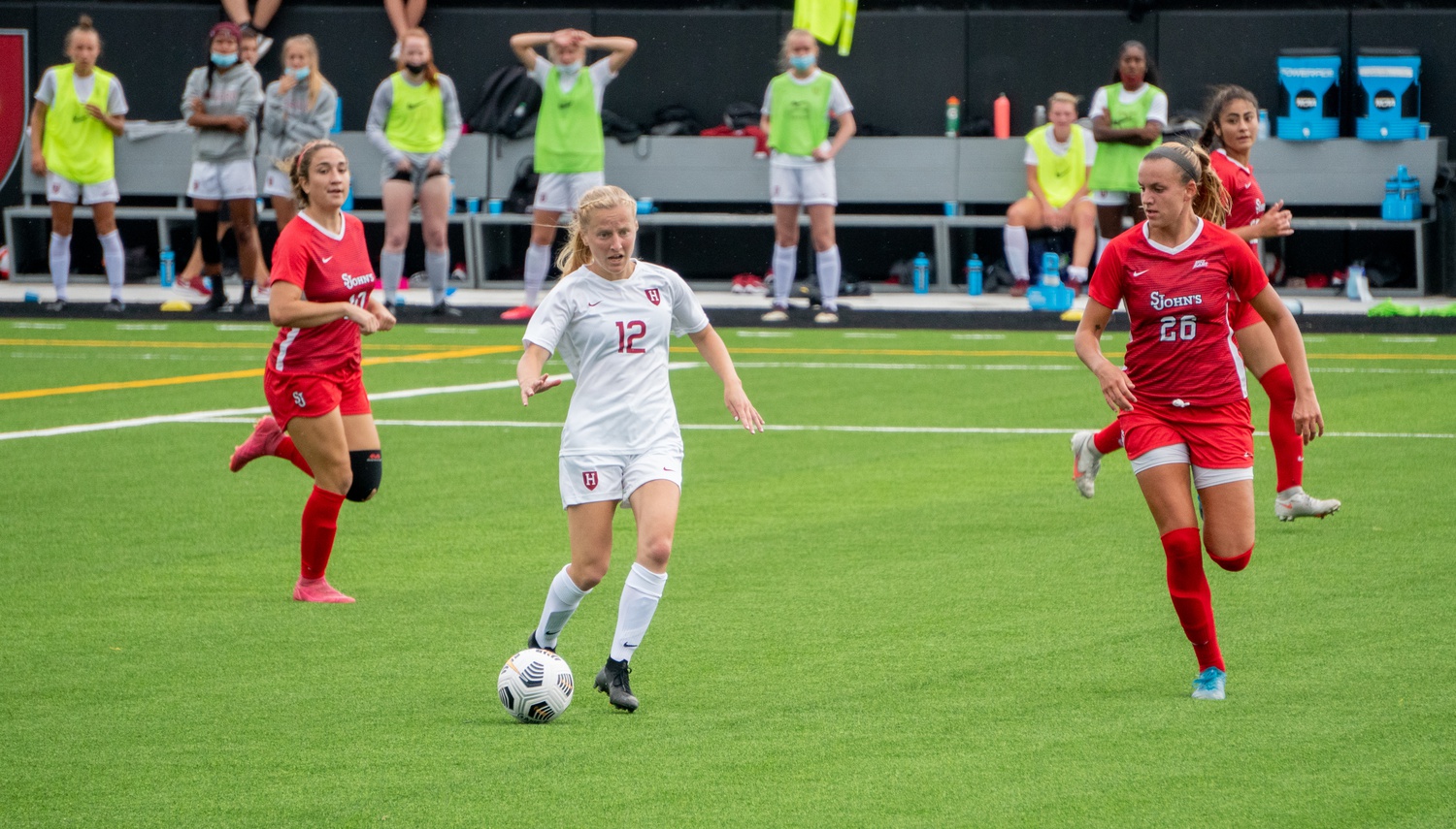 Senior forward Murphey Agnew takes the ball down the pitch during a game against St. John's University on September 5. Agnew is one of seven seniors graduating from the program.