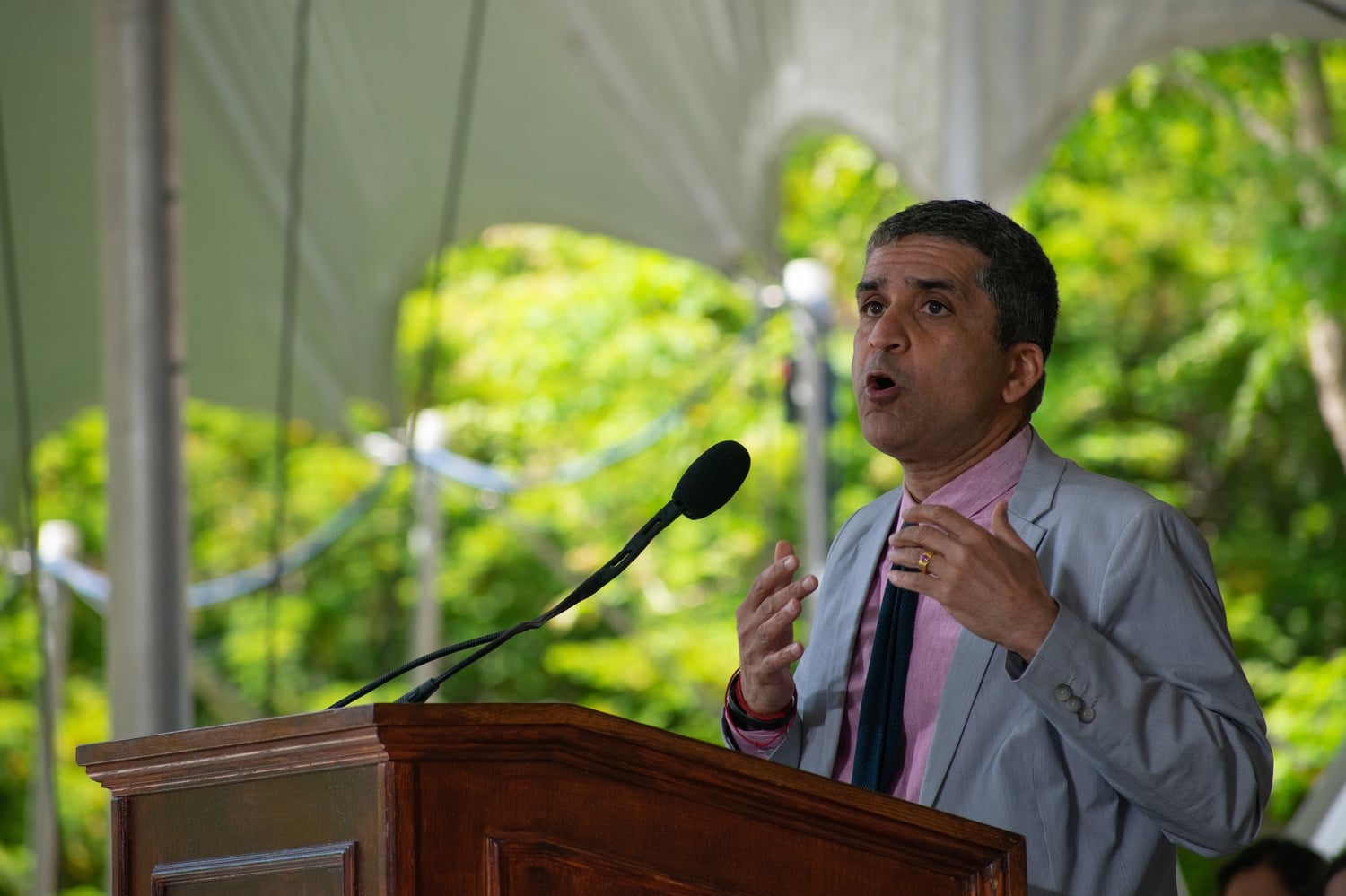 Harvard College Dean Rakesh Khurana speaks to graduates at the College's Class Day on Wednesday.