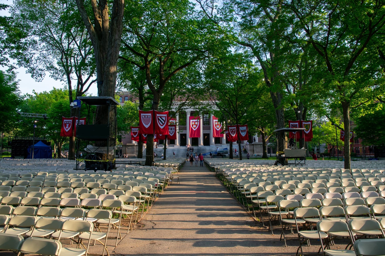 Harvard set up more than 30 thousand chairs in preparation for its triple Commencement Exercises for the Classes of 2020, 2021, and 2022.