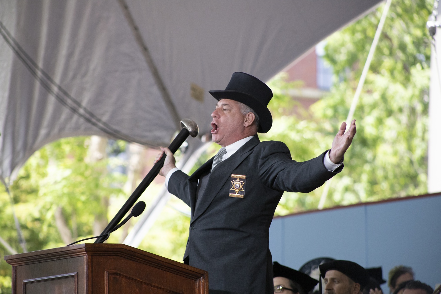 The Sheriff of Middlesex County called the meeting to order at the beginning of Harvard's Commencement Exercises on Thursday.