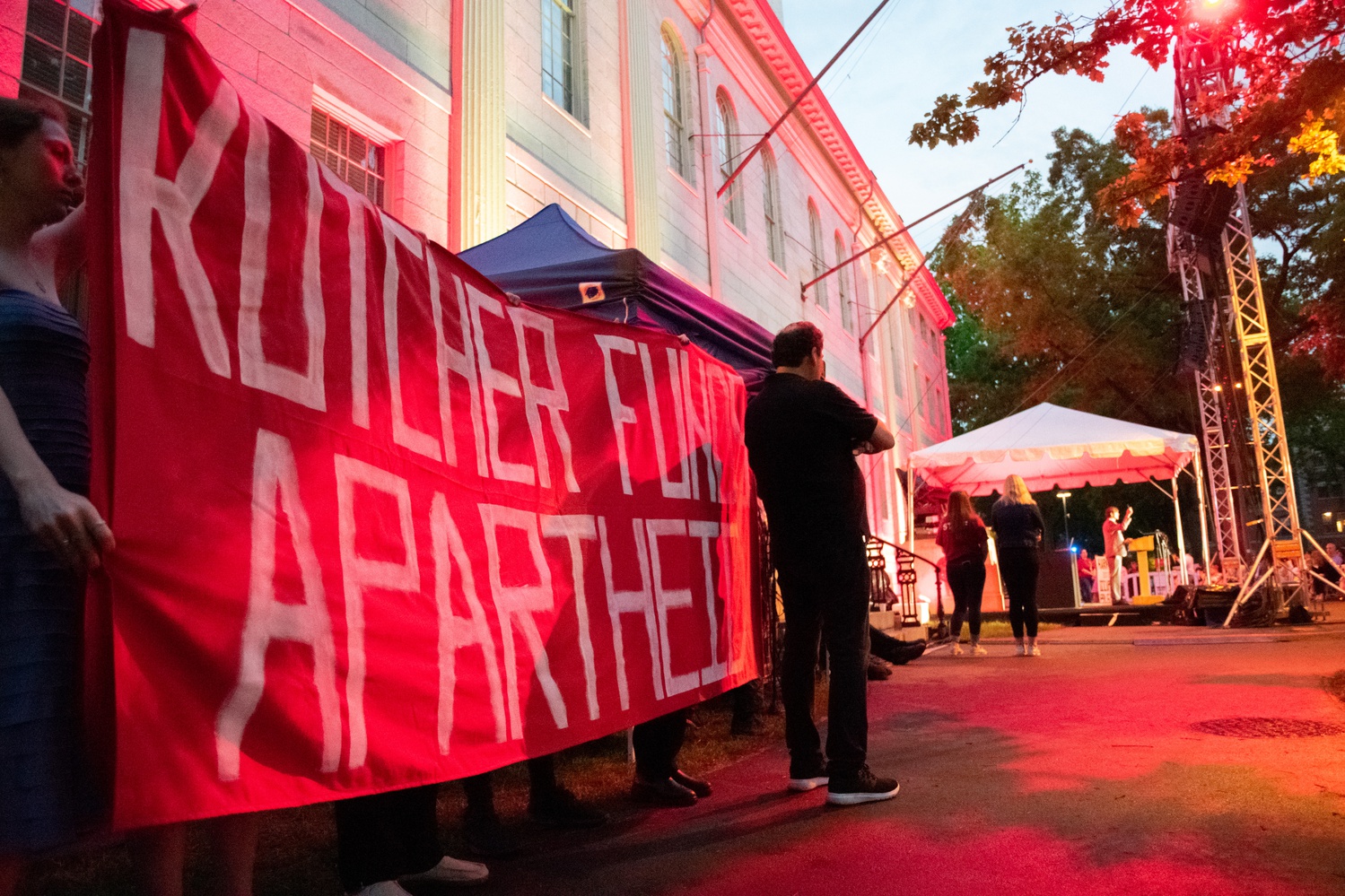The student group Harvard Out of Occupied Palestine protested actor Ashton Kutcher at Saturday's Class of 2020 Class Day dinner.