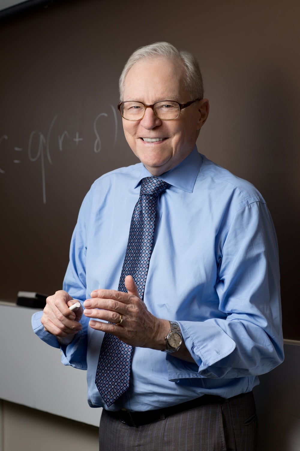 Dale W. Jorgenson, pictured here in a Littauer classroom, was a professor at Harvard for more than 50 years.