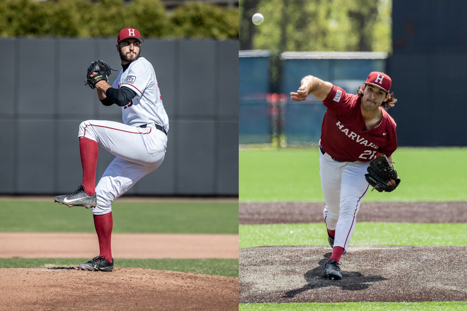 On the left, Adam Stone pitches against Brown on April 2, 2022. Stone recently signed a post-draft free-agent contract with the New York Yankees. On the right, Zinn pitches against Yale on the weekend of May 14-15, capping off a successful collegiate baseball career. He signed with the Washington Nationals on Tuesday.