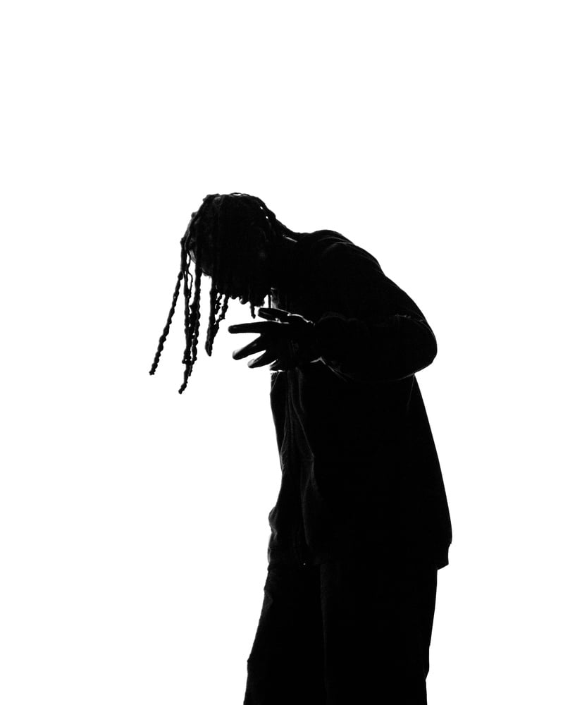 Playboi Carti shot in black and white at Rolling Loud Miami 2022.