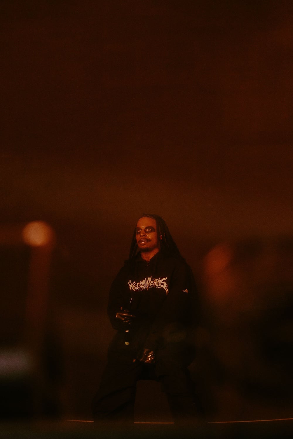 Playboi Carti looking out over the crowd at Rolling Loud Miami 2022.