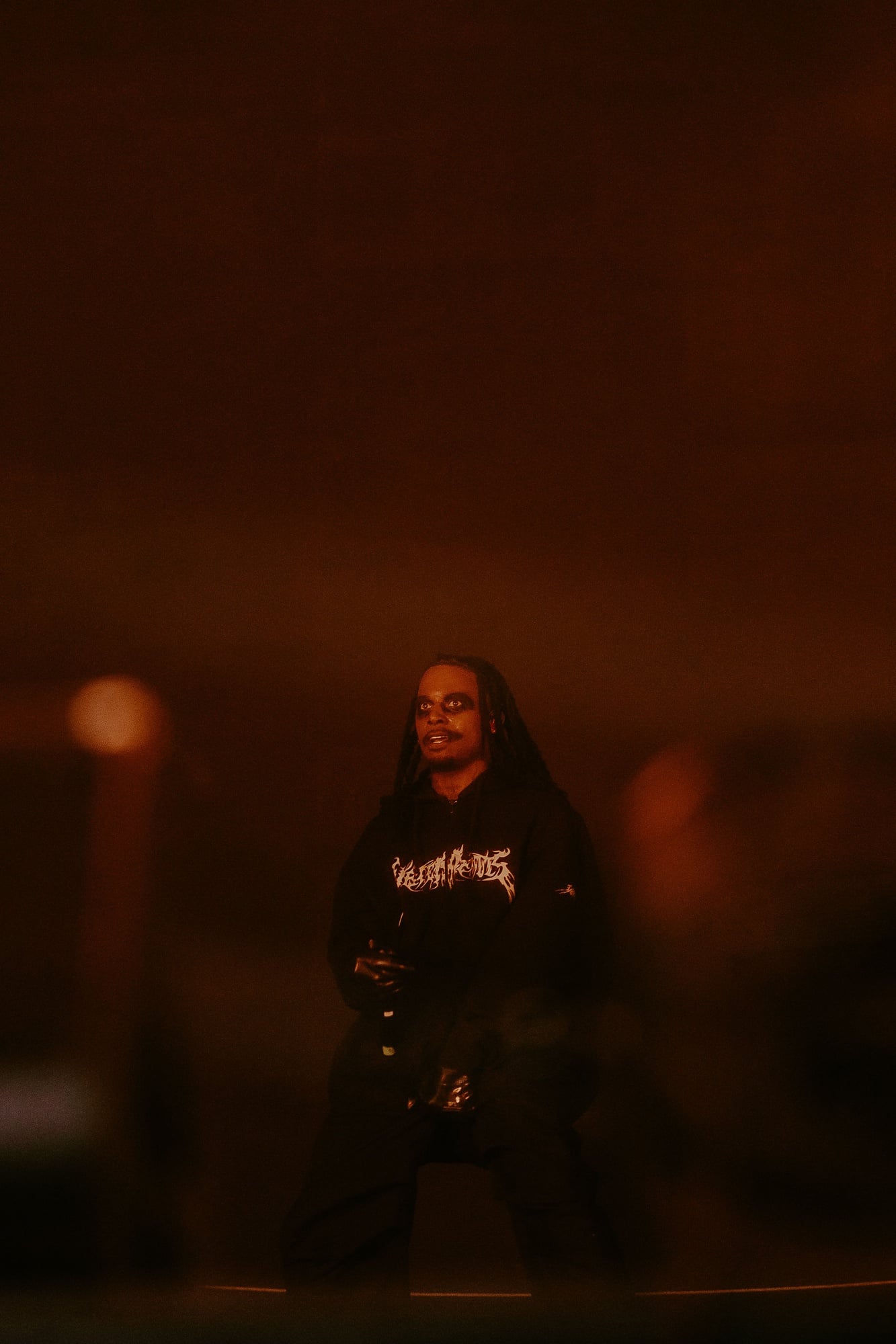 Playboi Carti looking out over the crowd at Rolling Loud Miami 2022.