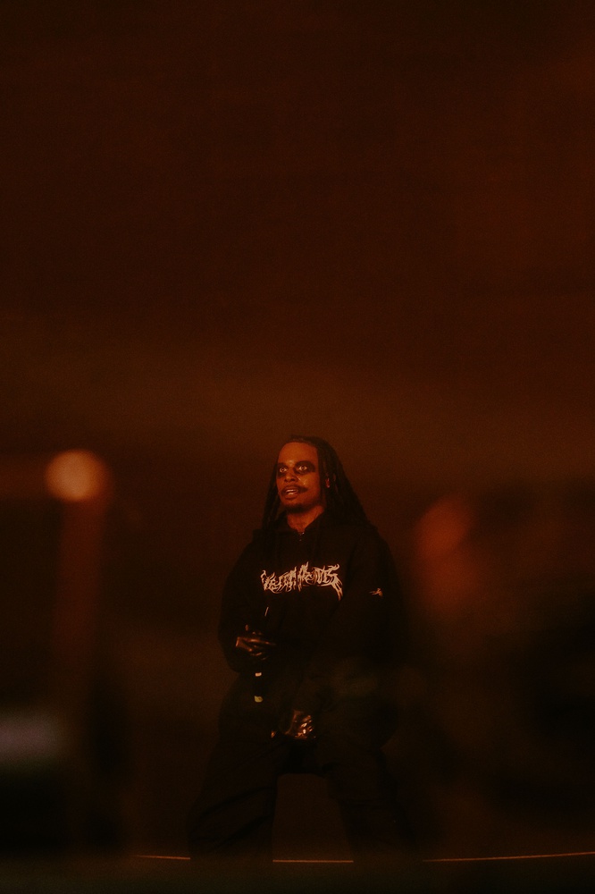 Playboi Carti looking out over the crowd at Rolling Loud Miami 2022.