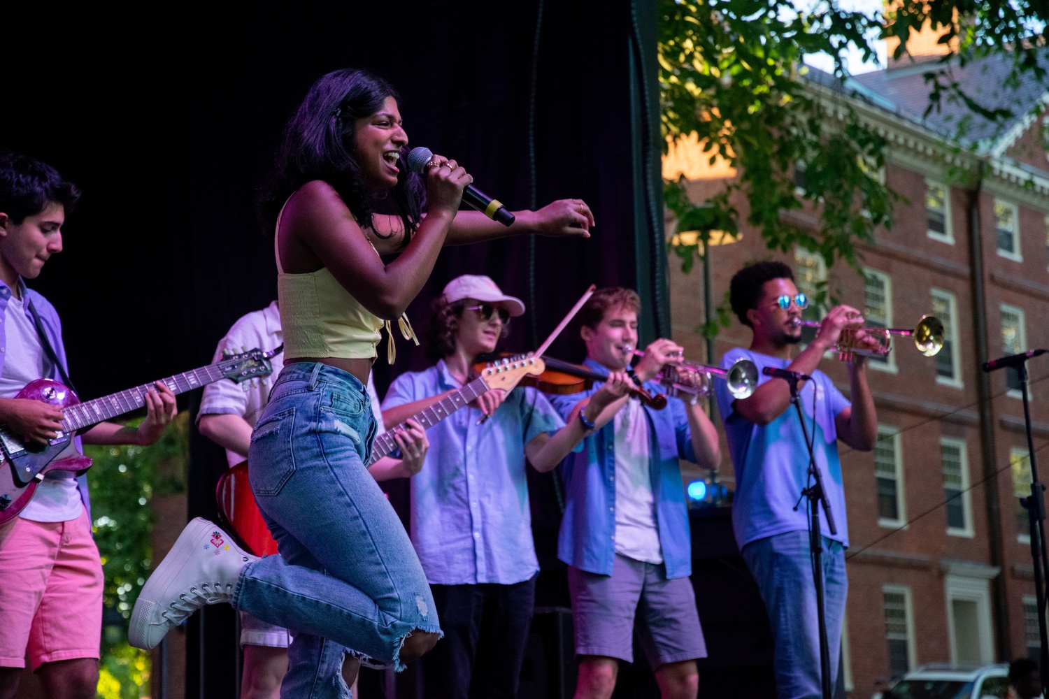 The student band Charles Revival, which includes vocalist Anoushka Chander ’25, perform at Crimson Jam.