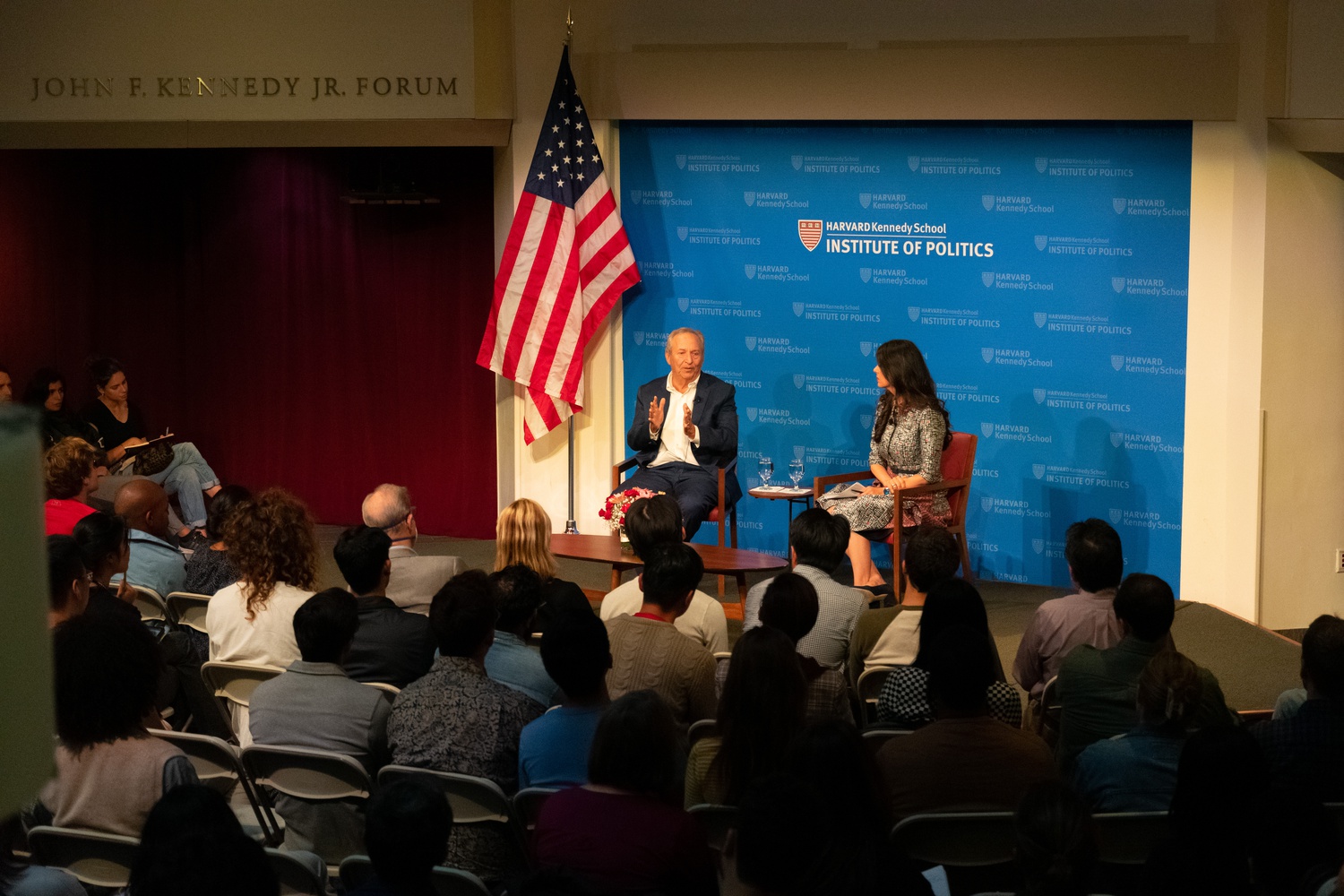 Former Harvard President Lawrence H. Summers speaks at an IOP event. The Russian government barred Summers and four other Harvard affiliates from entering the country.