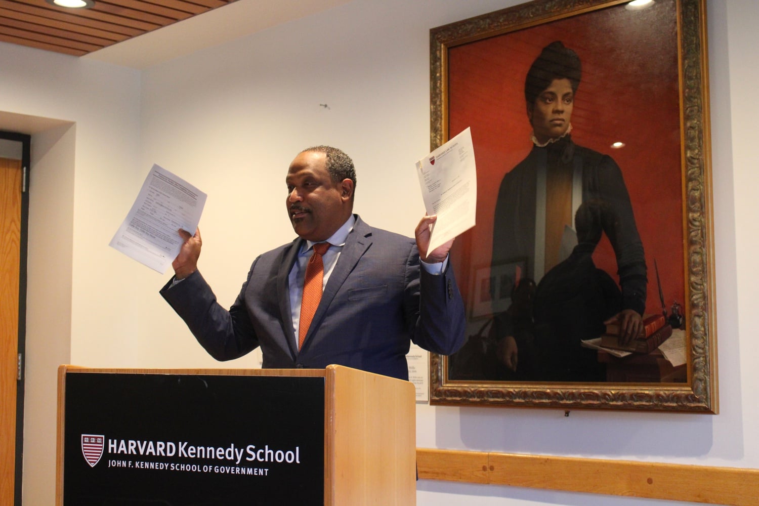 Professor Ronald S. Sullivan Jr. speaks at a press conference at the Harvard Kennedy School calling for President Joe Biden to issue a pardon for Callie G. House.