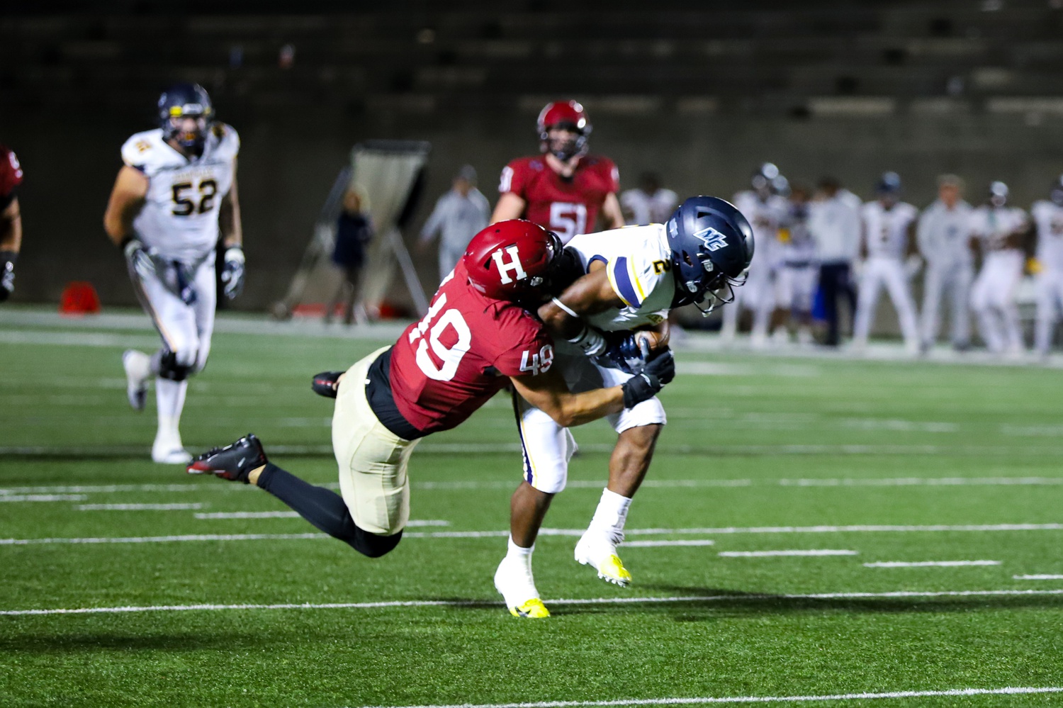 Hudson came up clutch again later in Friday's win over Merrimack, as well, bringing down the Warriors' Jacari Carter. Hudson and the linebacker corps will need to perform well for the Crimson to succeed against Brown and running back Jordan DeLucia.
