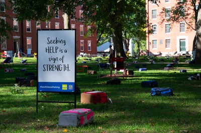 Cover image for Display of 1,000 Backpacks in Harvard Yard, Representing Toll of Student Suicide, Seeks to ‘Send Silence Packing’