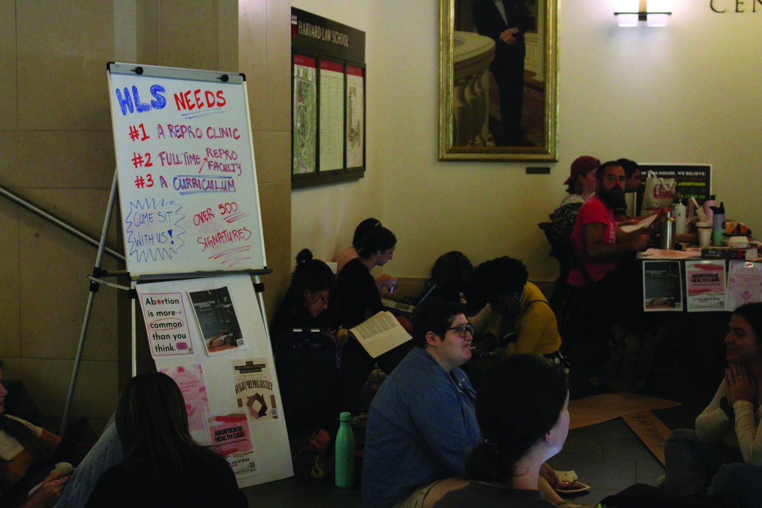 The Harvard Law School Alliance for Reproductive Justice organized a nine-hour sit-in at Wasserstein Hall to advocate for greater educational resources dedicated toward reproductive rights.