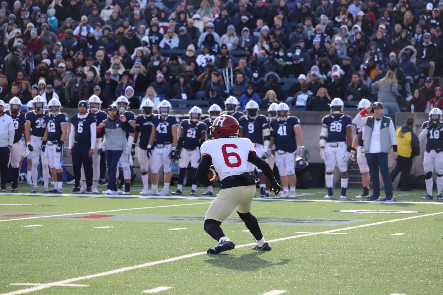 Sophomore wide receiver Scott Woods II returns a punt in the 34-31 victory over Yale on Nov. 20, 2021. On Friday, Woods was impactful in other ways, scoring his first career receiving touchdown in the fourth quarter.