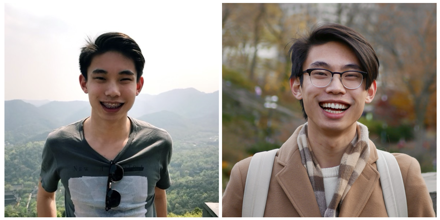 Andy in high school (left) versus college (right).