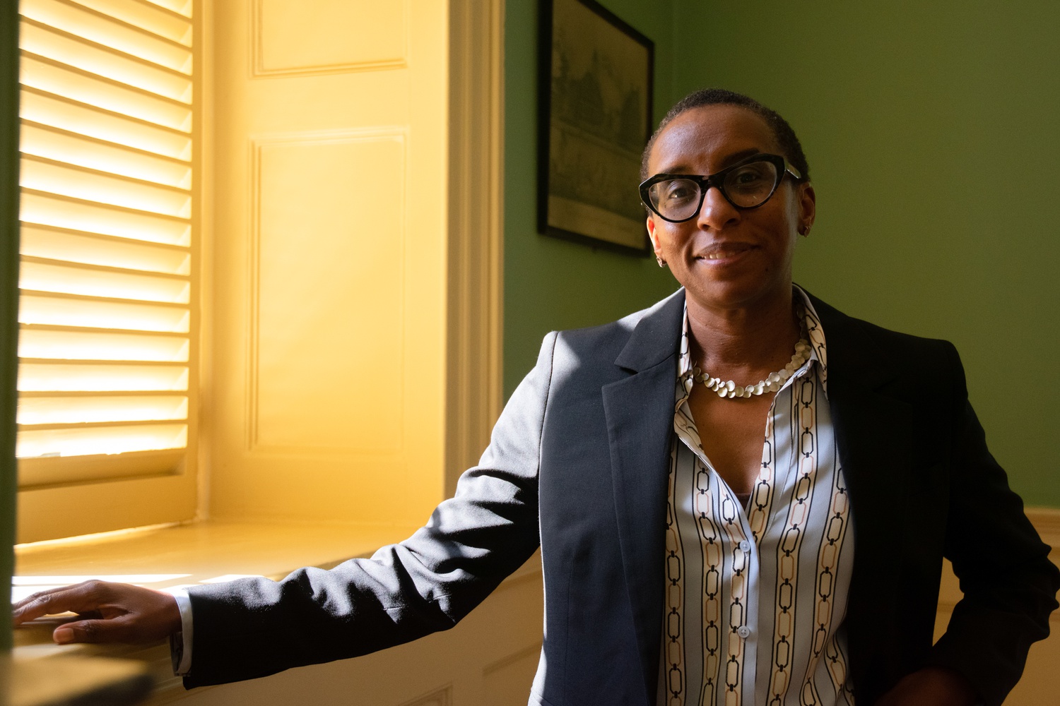 Harvard Faculty of Arts and Sciences Dean Claudine Gay poses for a portrait in University Hall on Oct. 12.