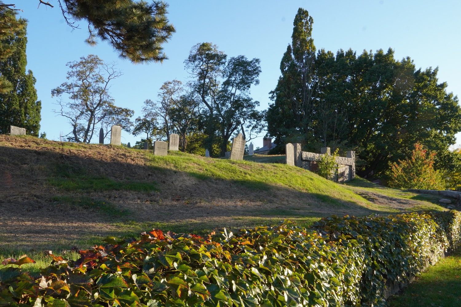 Tombstones at Salem's Howard Street Cemetery, said to be the site where Giles Corey was pressed to death during the 1692 Witch Trials.
