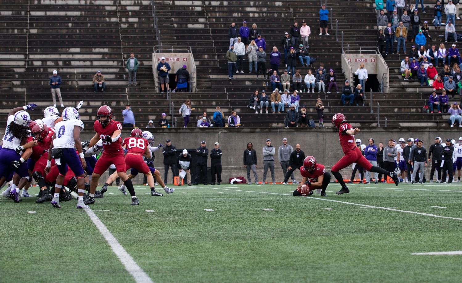 Senior kicker Jonah Lipel lines up a field goal attempt in a 30-21 loss to Holy Cross on Oct. 1. On Saturday, Lipel went 2/3 on field goals and nailed all five of his extra point attempts.