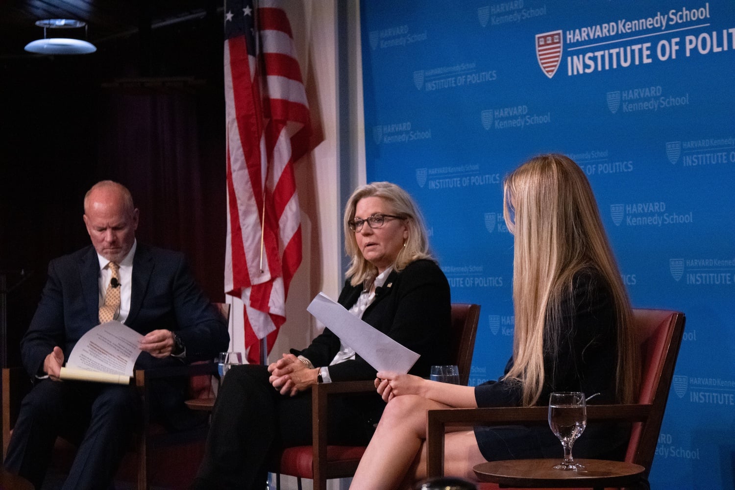 Former U.S. Representative Liz Cheney speaks at a Harvard Institute of Politics forum in October 2022. Cheney returned to Harvard Tuesday to discuss the future of the Republican Party and the upcoming midterm elections.