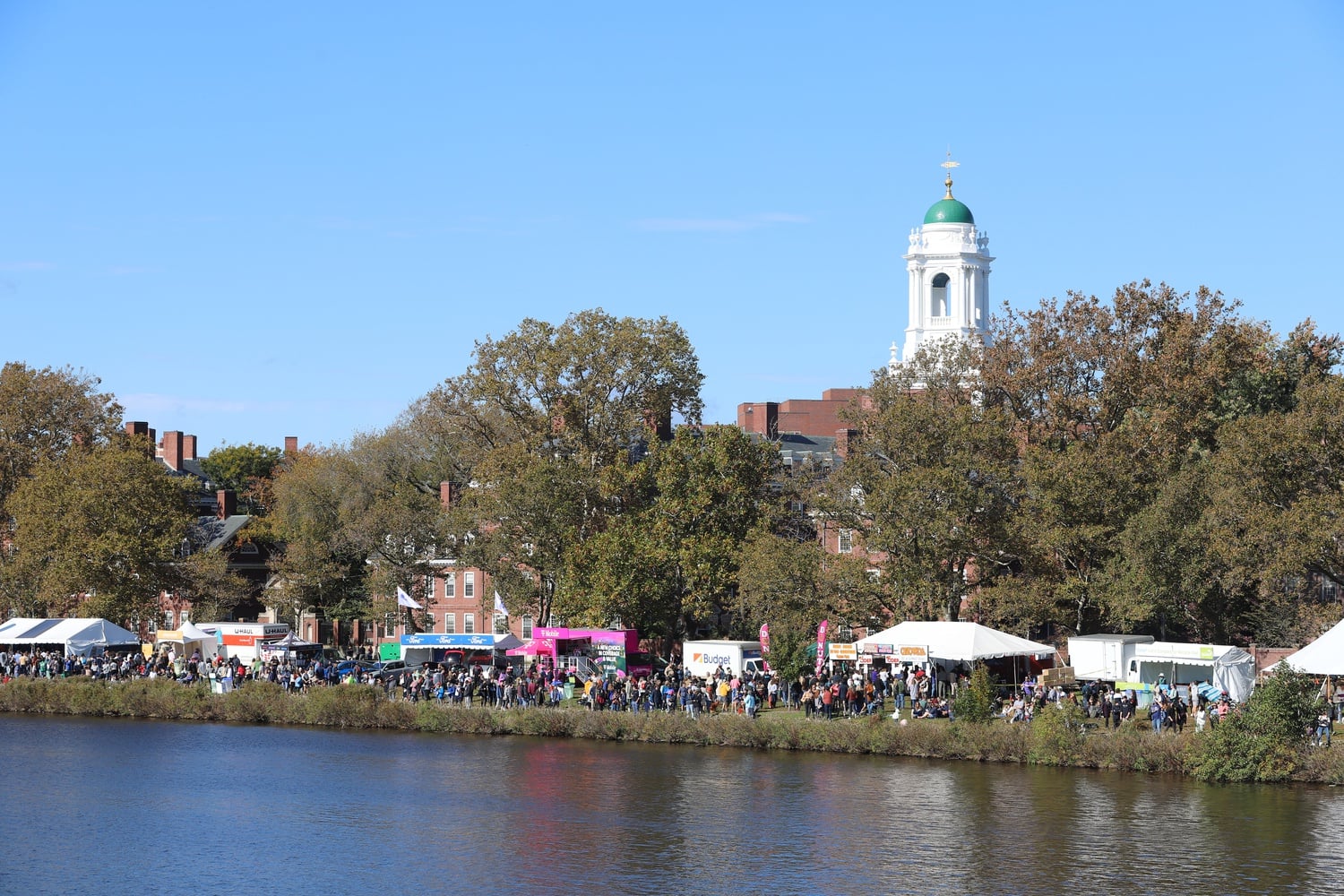 A group of fans lines up in front of Harvard's Eliot House during the 2021 Head of the Charles Regatta, on Oct. 23, 2021. Each year, the Regatta draws more than 100,000 spectators.