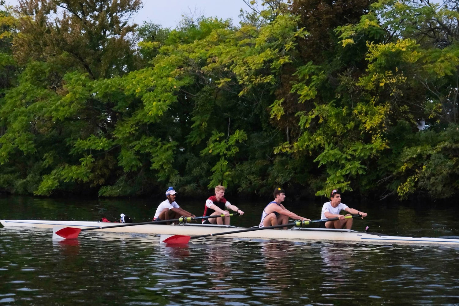 Senior Abdullah Bannan rows down the Charles River with three teammates from Harvard's lightweight crew squad. Bannan has been one of the most improved members of the team since arriving on campus, a testament to his work ethic and dedication.