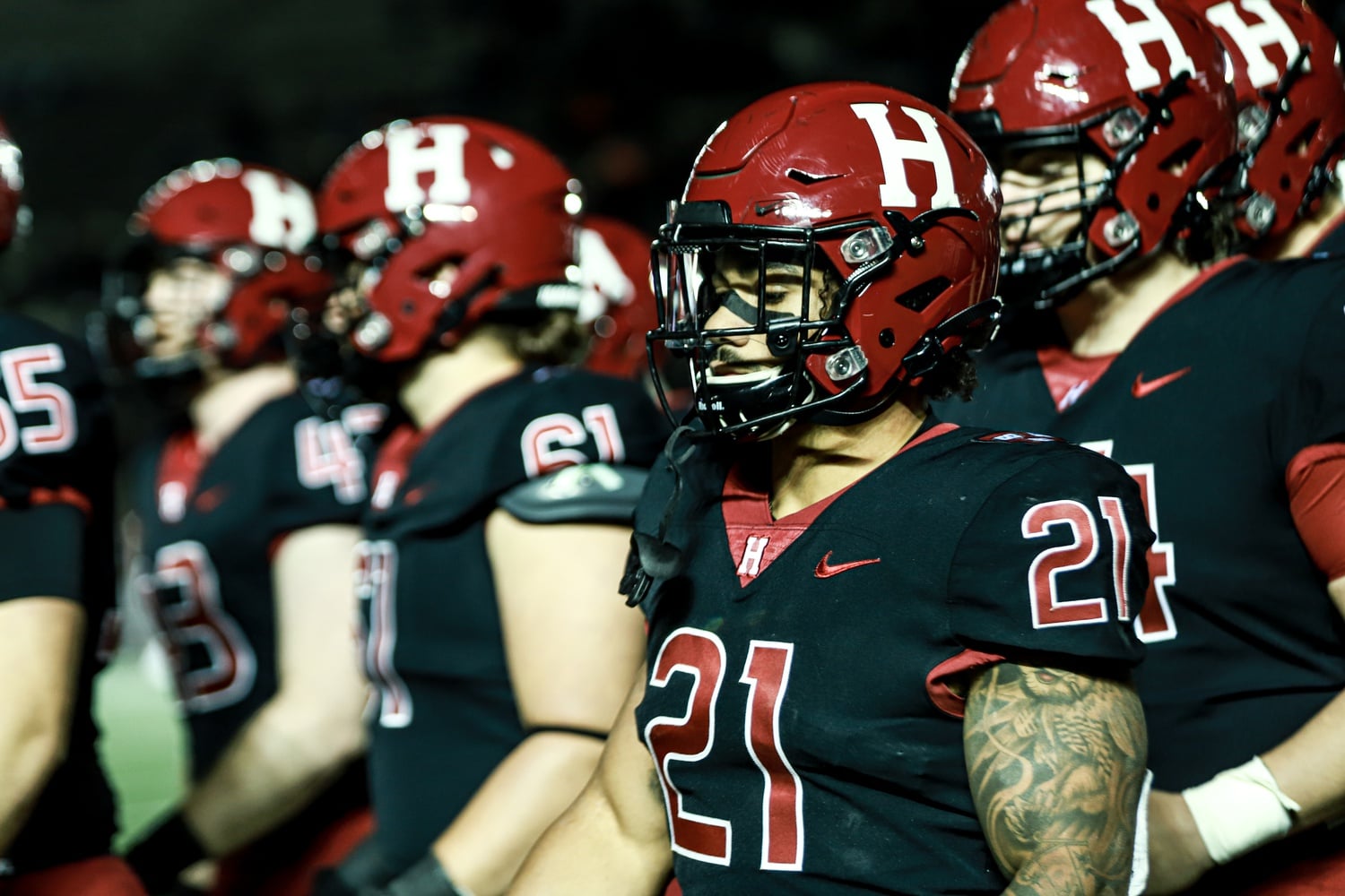 Senior running back Aidan Borguet was locked in before Friday night's contest. He had a strong showing while debuting Harvard's new black jerseys, taking his 15 carries for 96 yards.