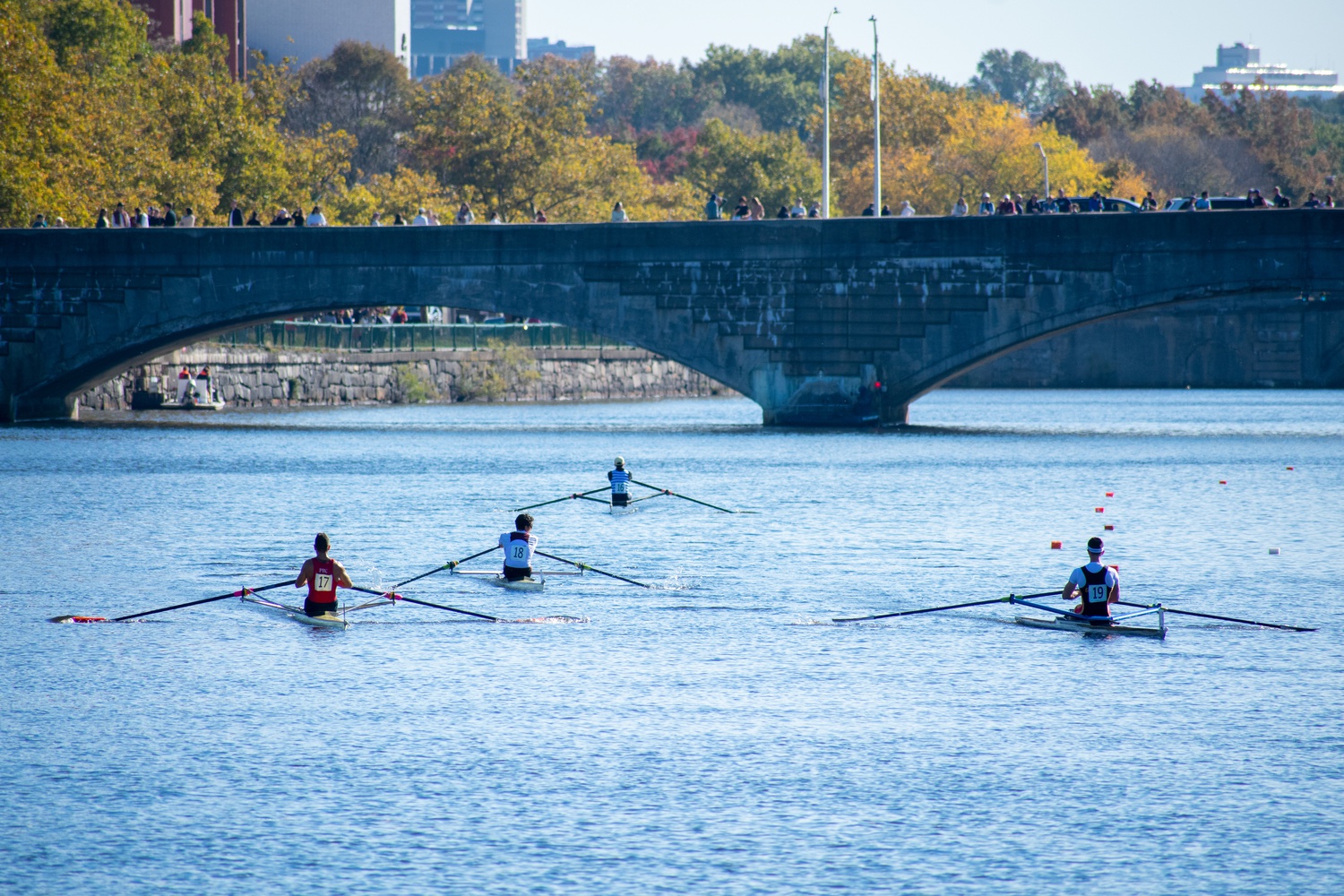 Single Rowers compete in the Head of the Charles Regatta.