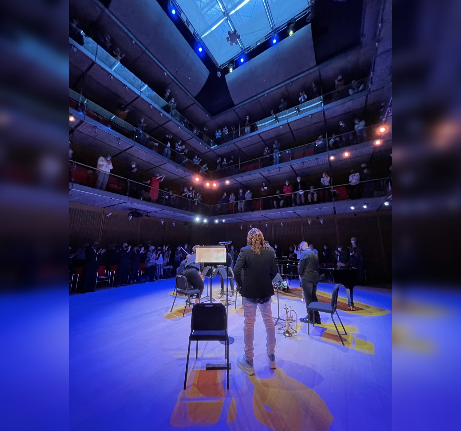Carlos Simon and Hub New Music performing in Calderwood Hall at the Isabella Stewart Gardner Museum.