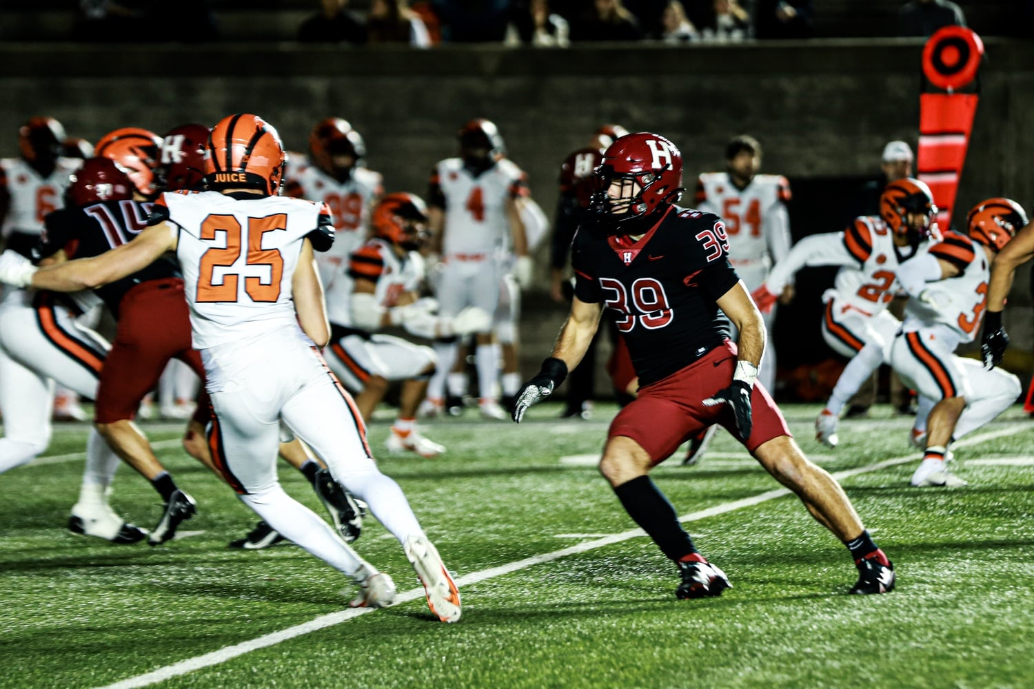 Sophomore linebacker Mitchell Gonser lines up a tackle attempt in the Crimson's 37-10 loss to Princeton last Friday. After its worst defensive performance of the season, Gonser's unit will hope for better results on Saturday.