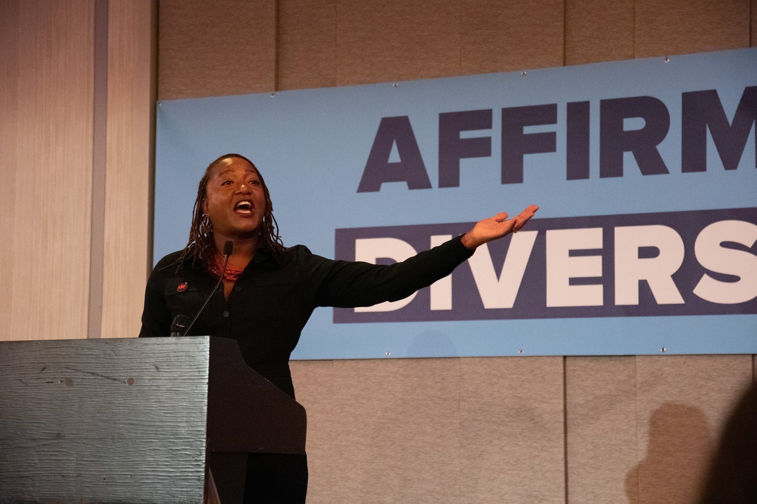 Janai S. Nelson speaks at a pro-affirmative action rally titled "Affirm Diversity" on Sunday.