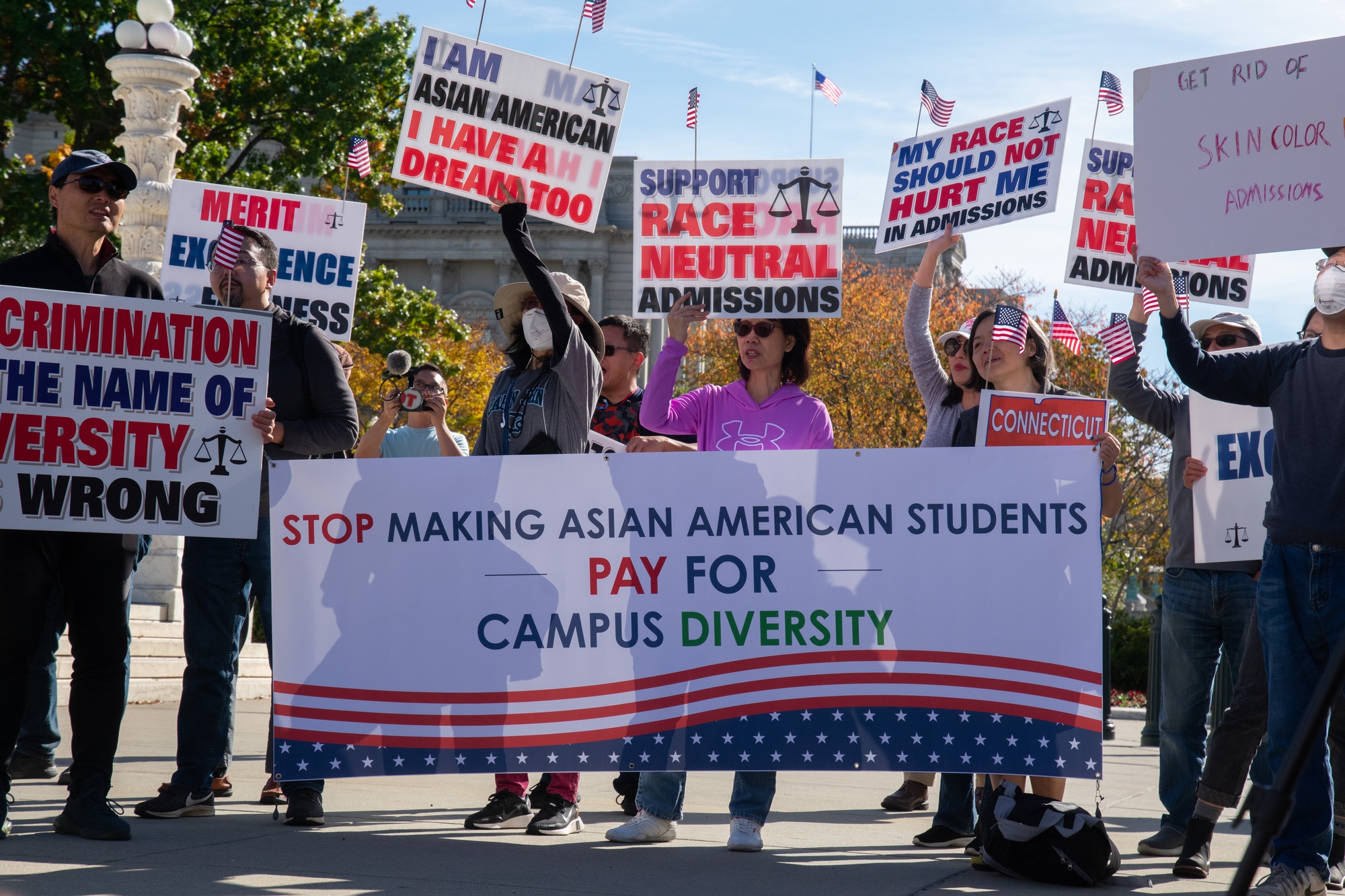 Anti affirmative-action protesters demonstrated in Washington during oral arguments in October 2022.