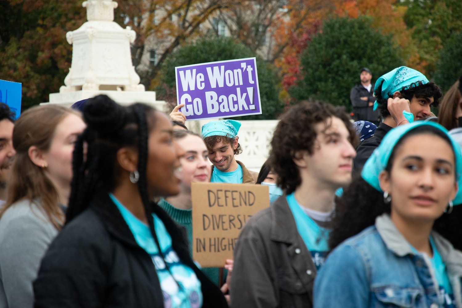 Pro-affirmative action demonstrators gathered outside the Supreme Court on Monday.