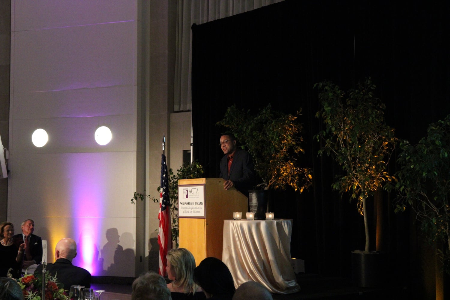 John H. McWhorter gives his acceptance speech on October 21, 2022, at the American Council of Trustees and Alumni gala in Washington D.C.