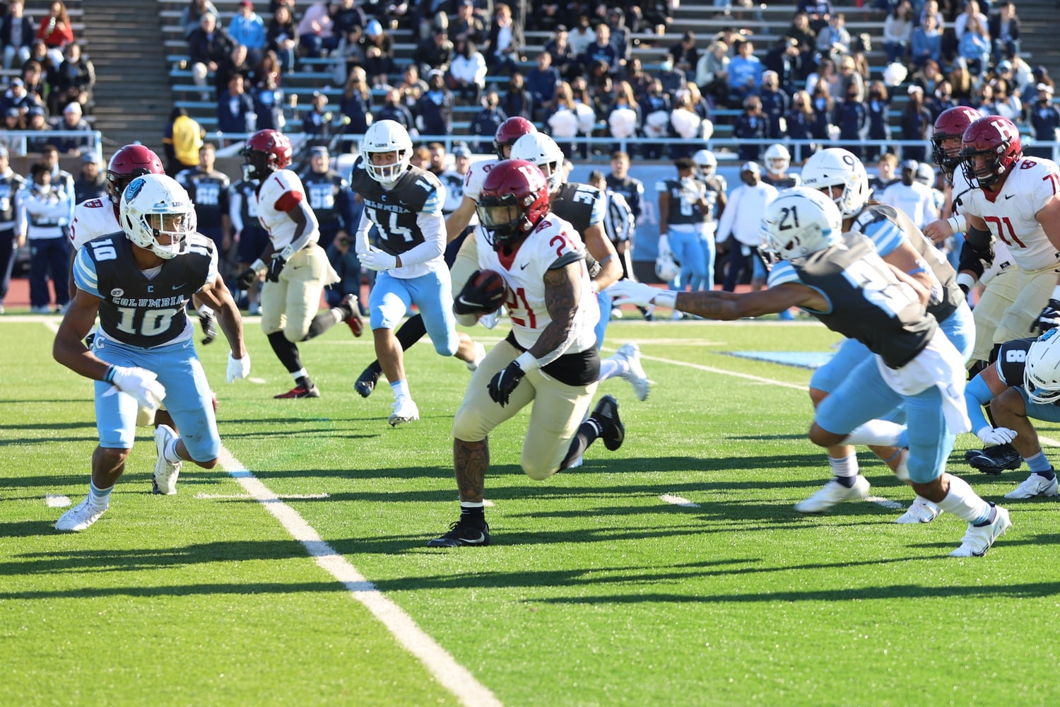 Senior running back Aidan Borguet carries the ball during a 49-21 victory over Columbia on Nov. 6, 2021. Borguet has taken his 145 carries for 895 yards and nine touchdowns so far this season.