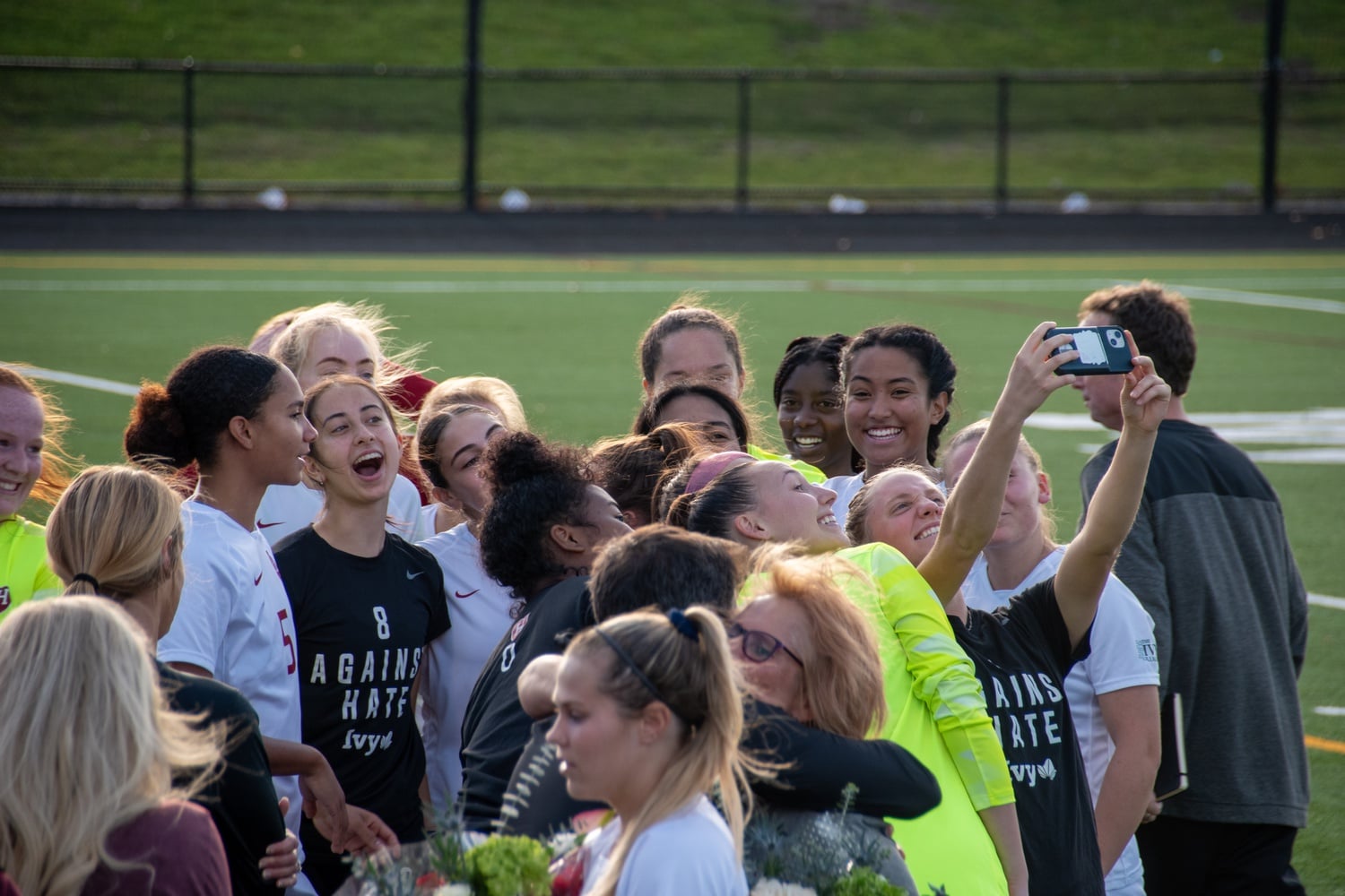 Harvard is all smiles during pregame senior night festivities leading up to kickoff.