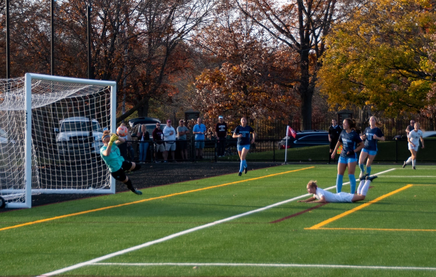 Sophomore Josefine Hasbo's shot sails by Columbia's keeper in the second half.