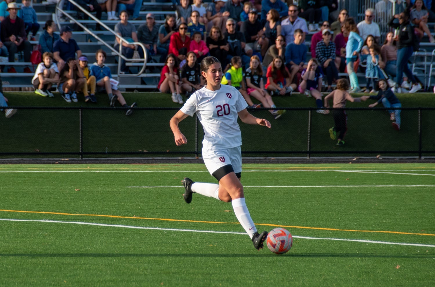 Hirst pushes the ball upfield in the first half.