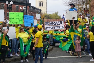 Cover image for Over 100 Protesters Oppose Brazilian Election in Harvard Square, Drawing Counter-Protest